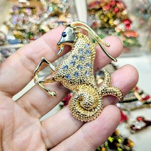 683 Gold Capricorn Brooch with Blue Accents